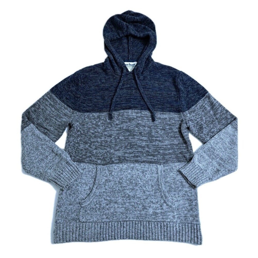 Urban Pipeline Men's Large Knit Hoodie Pullover Sweatshirt Blue Gray Colorblock